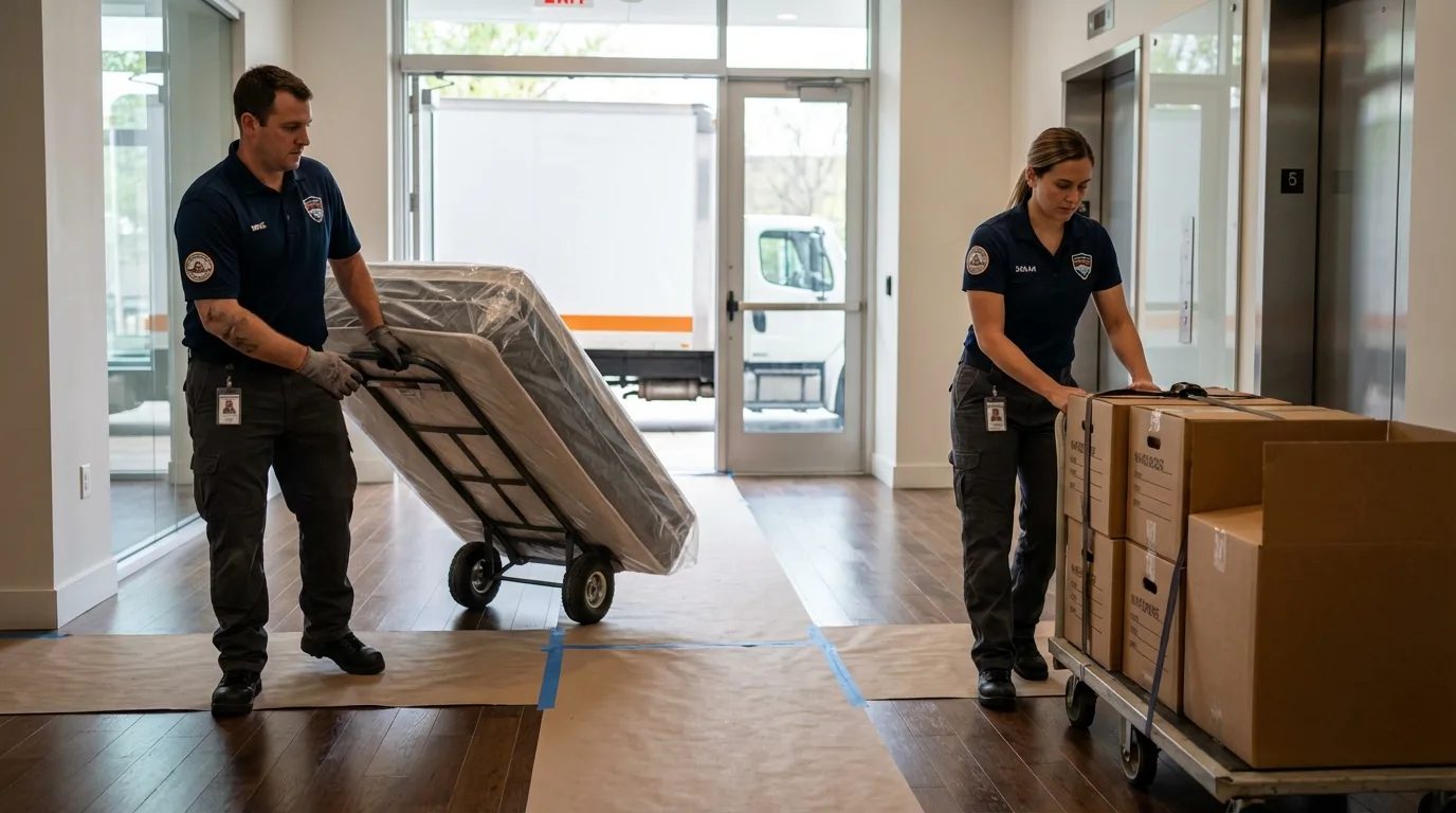 Professional apartment movers loading elevator in Dolton, IL